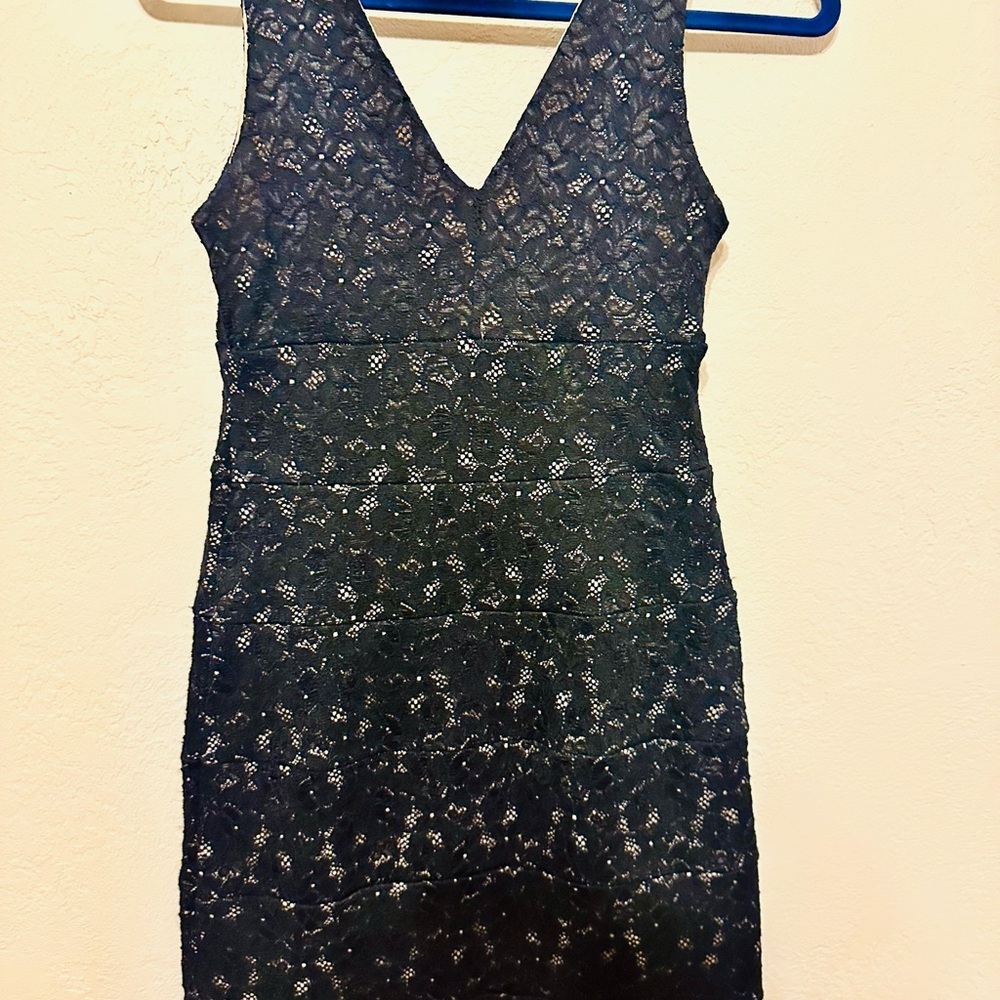 Intermission Elegant Black Lace Mini Dress size 6 EUC